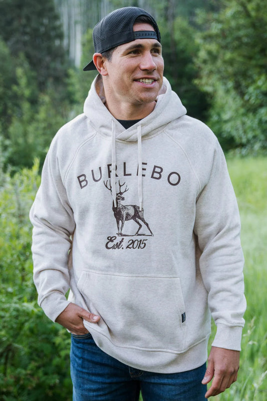 Burlebo Fleece Hoodie - Whitetail Deer - Heather Oatmeal