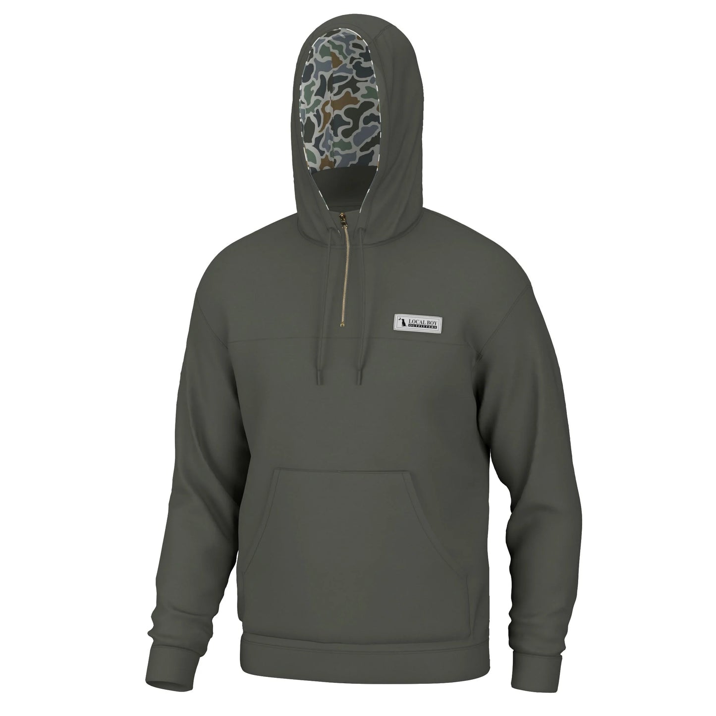 Local boy Quarter Zip Hoodie green camo hood