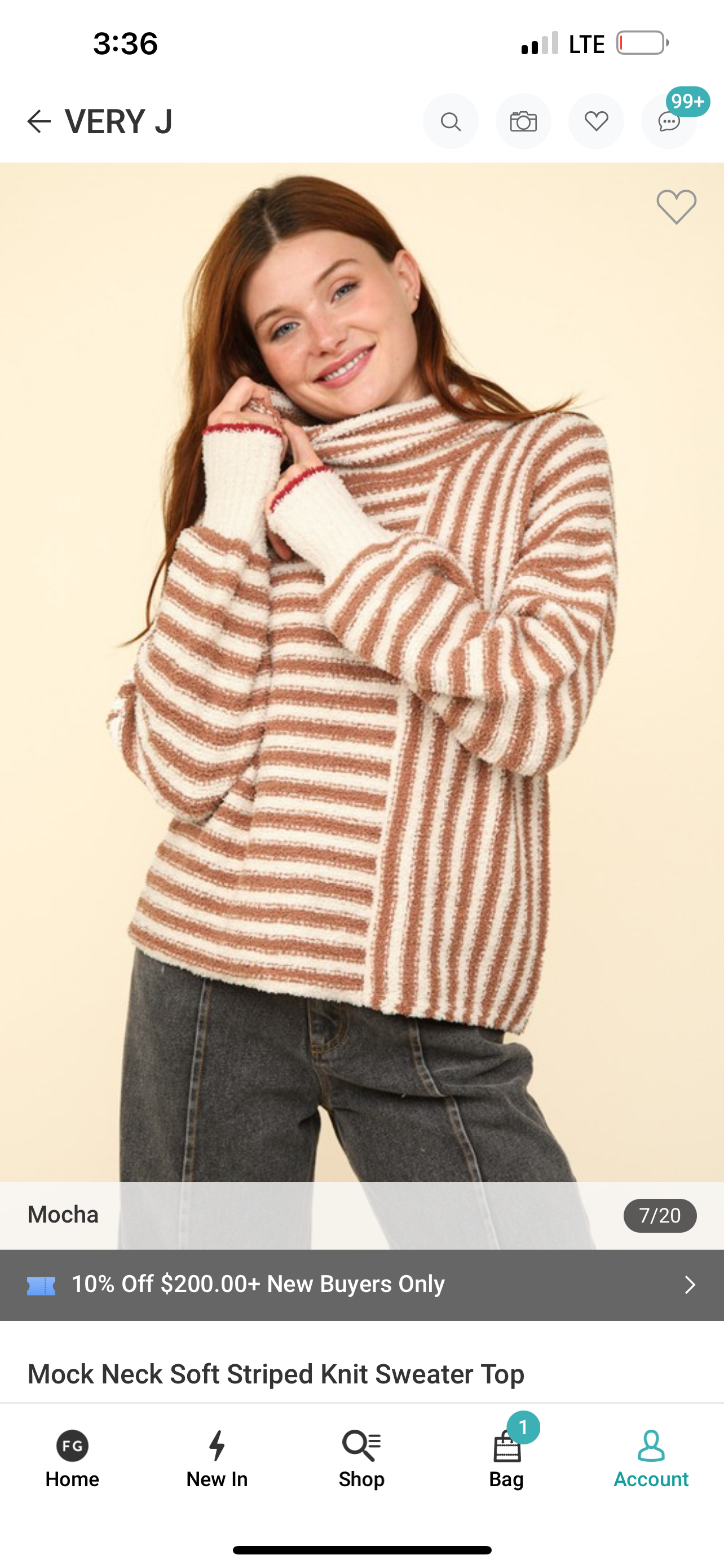 Mock neck Soft knit striped sweater