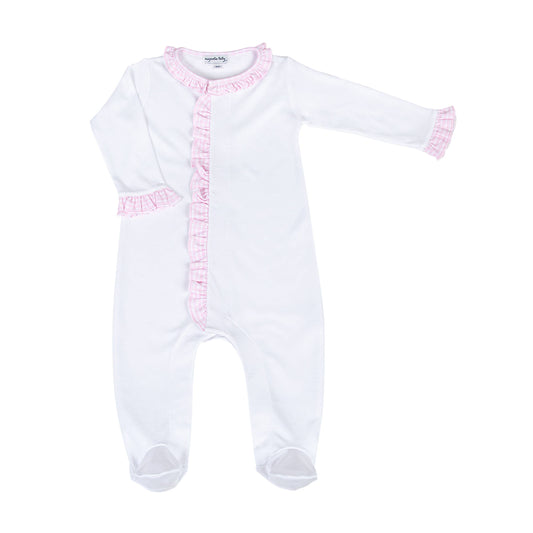 New Beginnings Pink Ruffle Front Footie