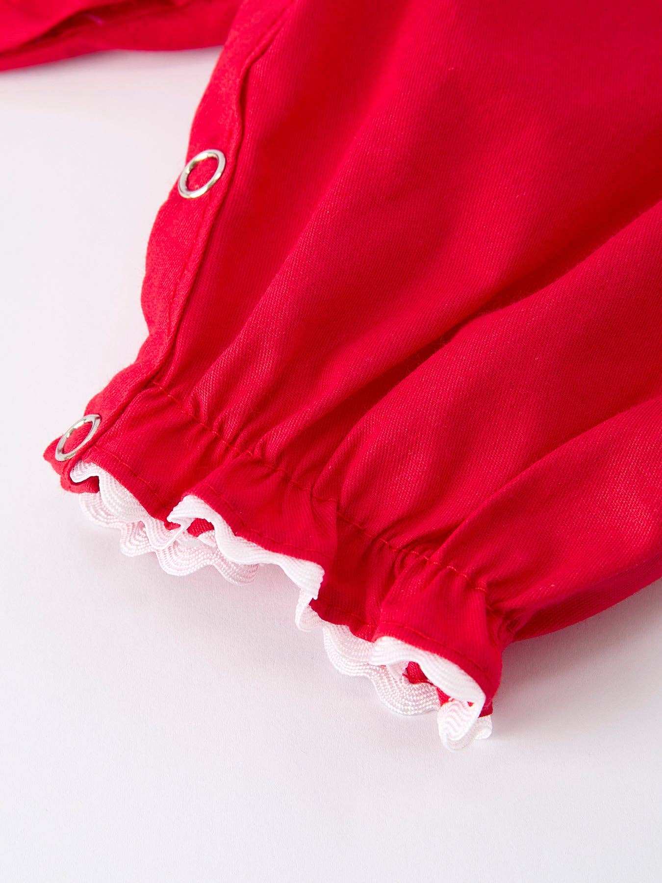 Red Christmas Baby Girls Romper: Nativity Embroidery