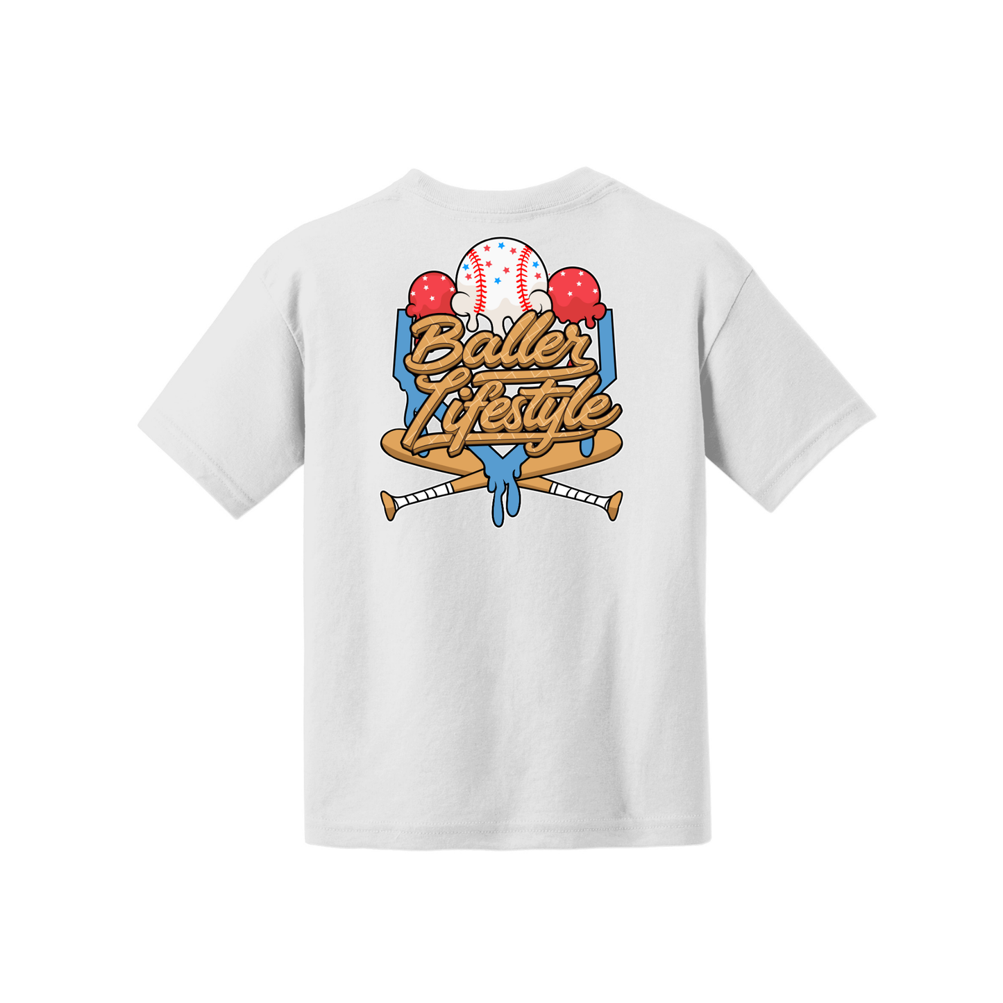 Baller Lifestyle Ice Cream Drip with Bats Youth Tee White
