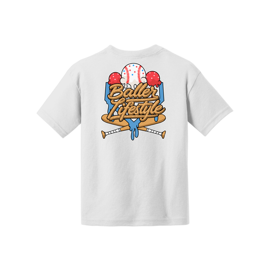 Baller Lifestyle Ice Cream Drip with Bats Youth Tee White