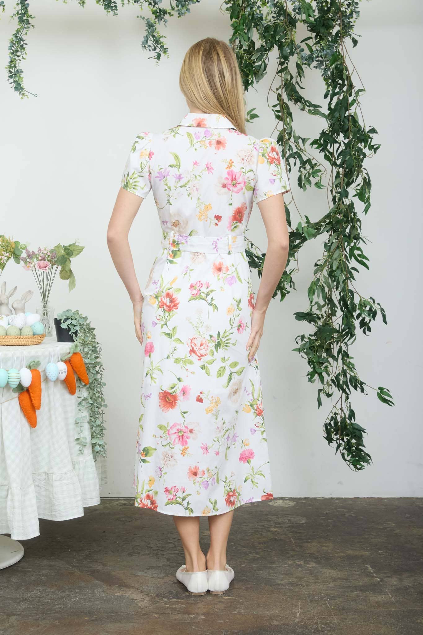 FLORAL SHORT SLEEVE BELTED MIDI SHIRT DRESS blue pepper