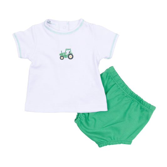 Lil' Green Tractor Embroidered Diaper Cover Set
