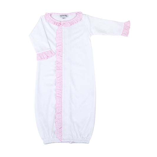 New Beginnings Pink Ruffle Front Gown