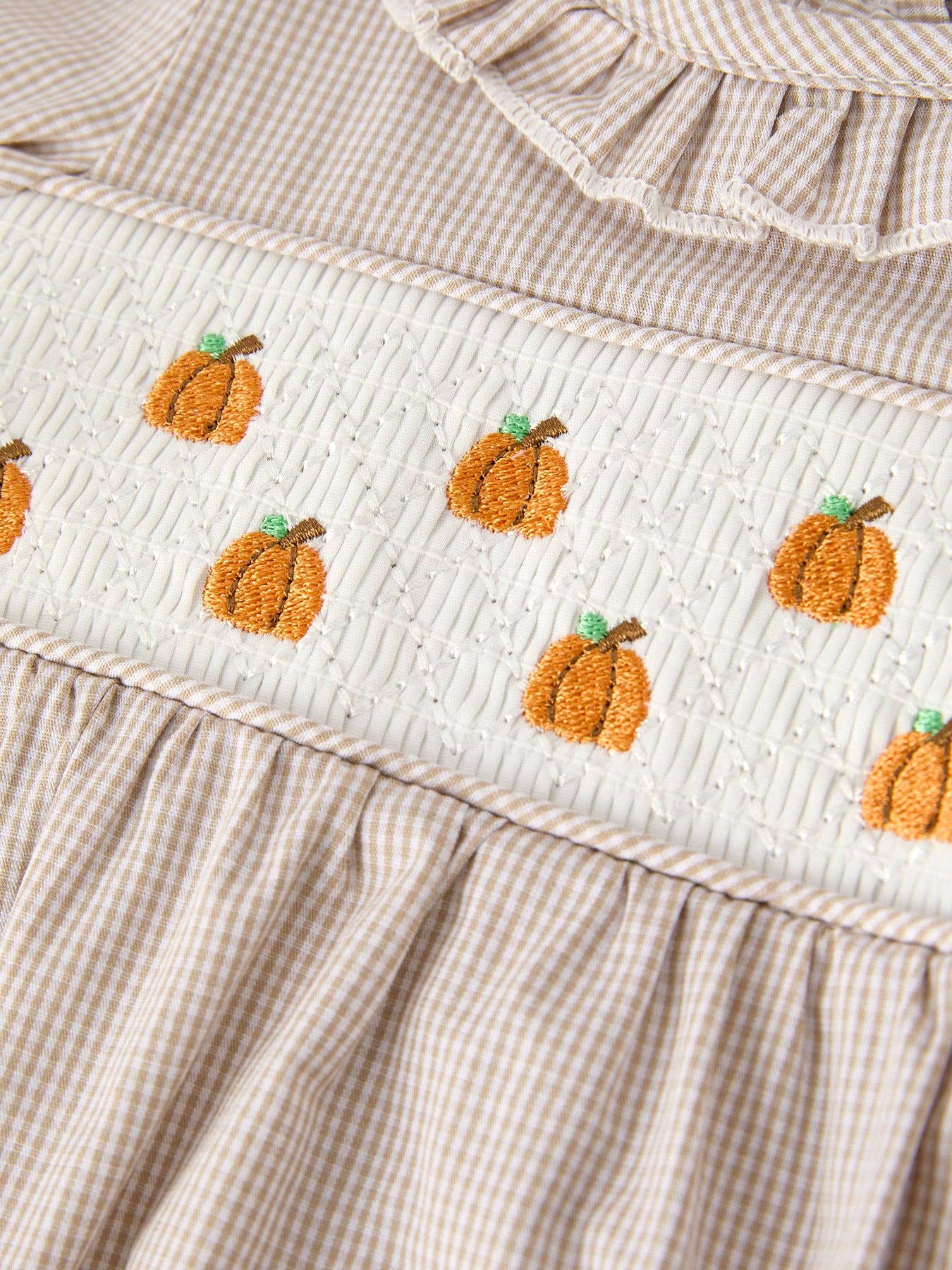 Halloween & Thanksgiving Pumpkin Embroidery Smock Plaid Baby Girl Romper