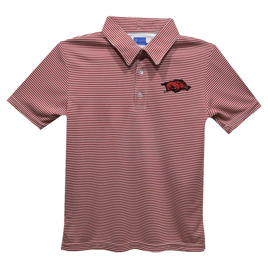 Arkansas Razorbacks Embroideredred Red Stripes Polo Shirt