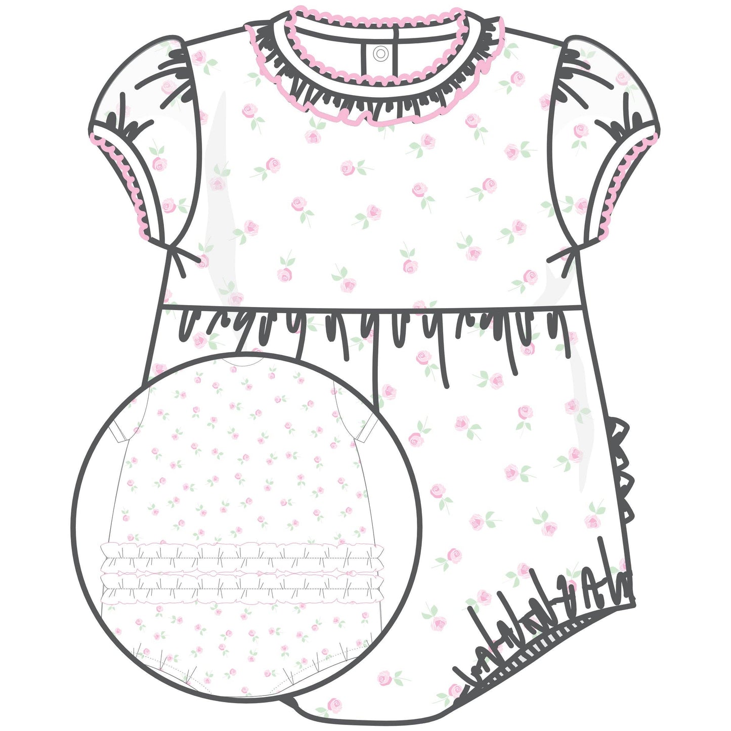 Juliette's Classics Print Ruffle Short Sleeve Bubble Floral pink