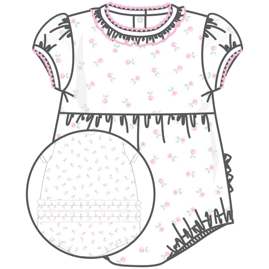 Juliette's Classics Print Ruffle Short Sleeve Bubble Floral pink