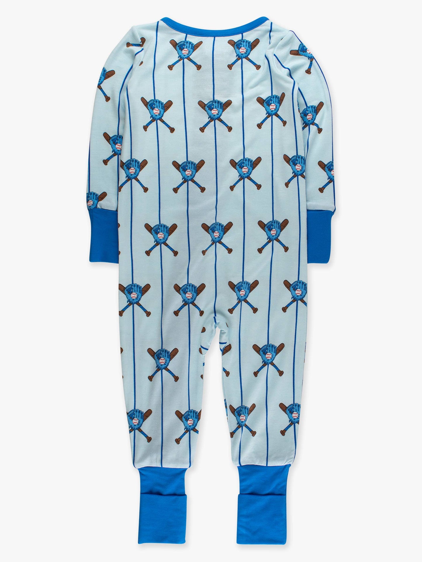 SoftSnooze™ Baby Bamboo Viscose Blue Batter Up Baseball Convertible One Piece Footie Pajama: Blue