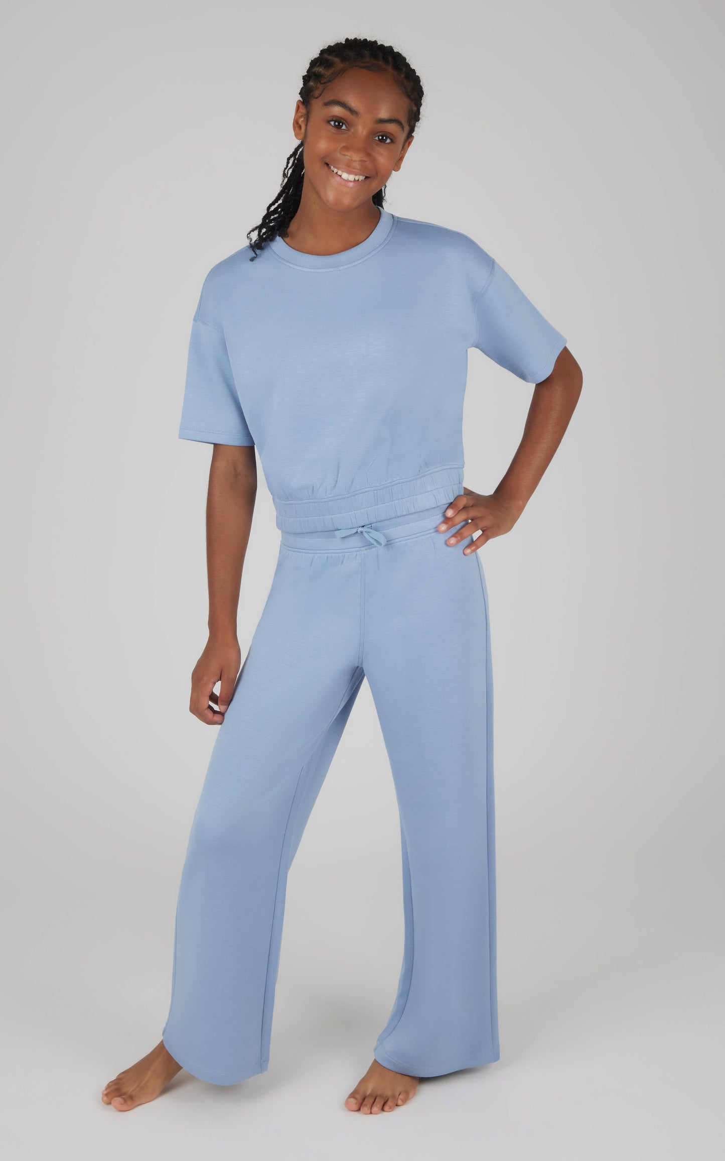 Girls Crew Neck Scuba Top and Pant - 2 PC SET: FOREVER BLUE