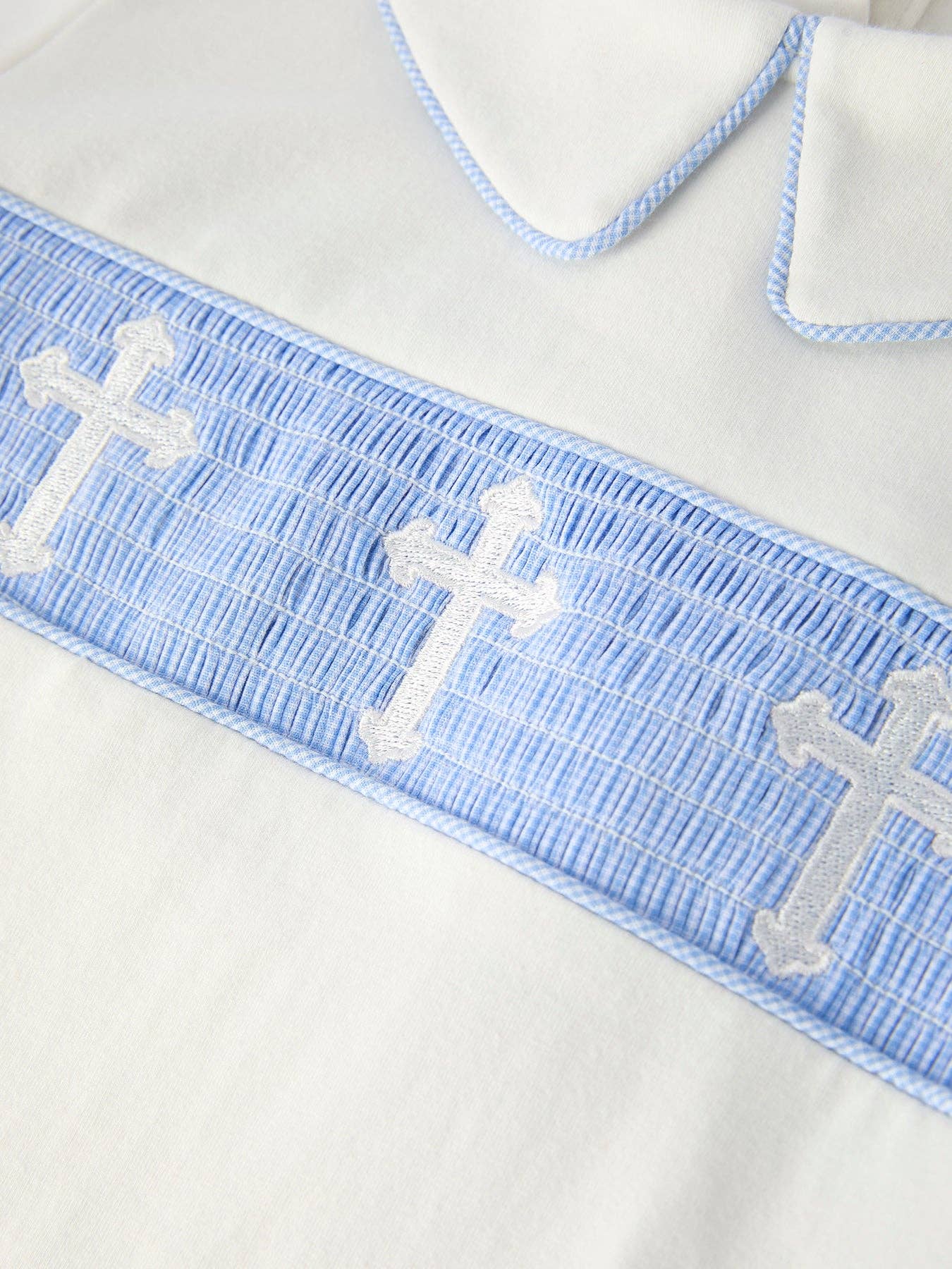 Blue Smocked Church cross Christ Bishop Christening Toddler Boys'Set