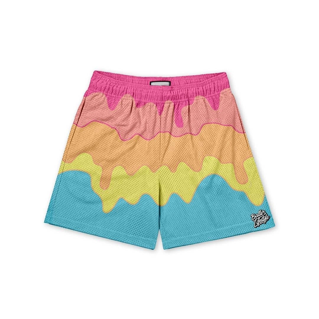 Baseball Ice Cream Drip Shorts rainbow