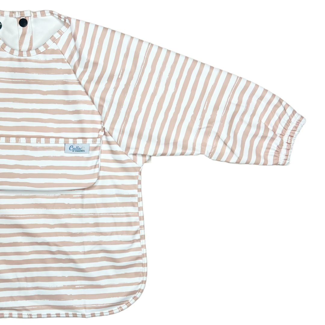 The Grayson Long Sleeve Bib - Brush Stripes: Petal Pink