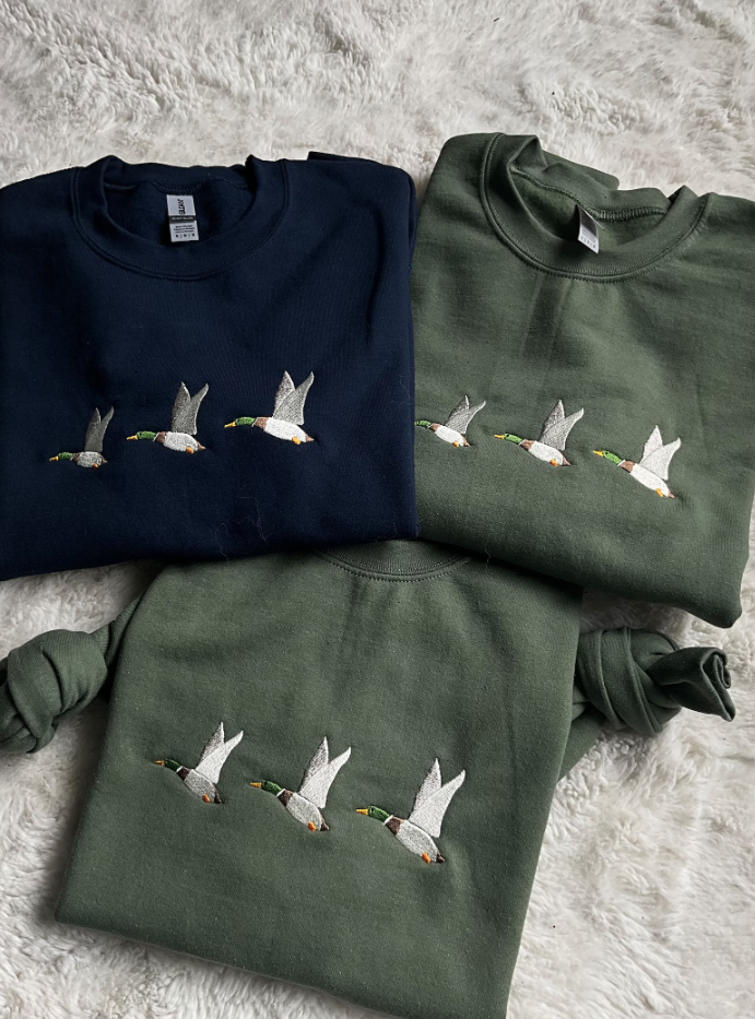 Embroidered Mallard Sweatshirt Military Green