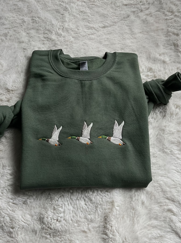 Embroidered Mallard Sweatshirt Military Green