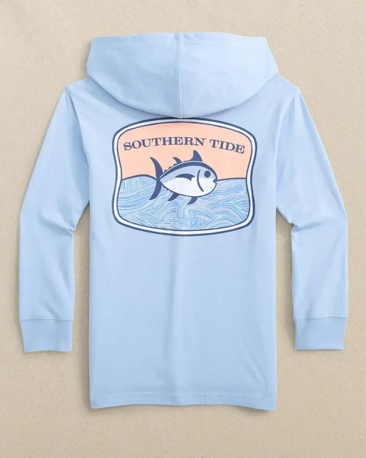 Youth Southern tide Beach Badge Hoodie Tee: Cerulean