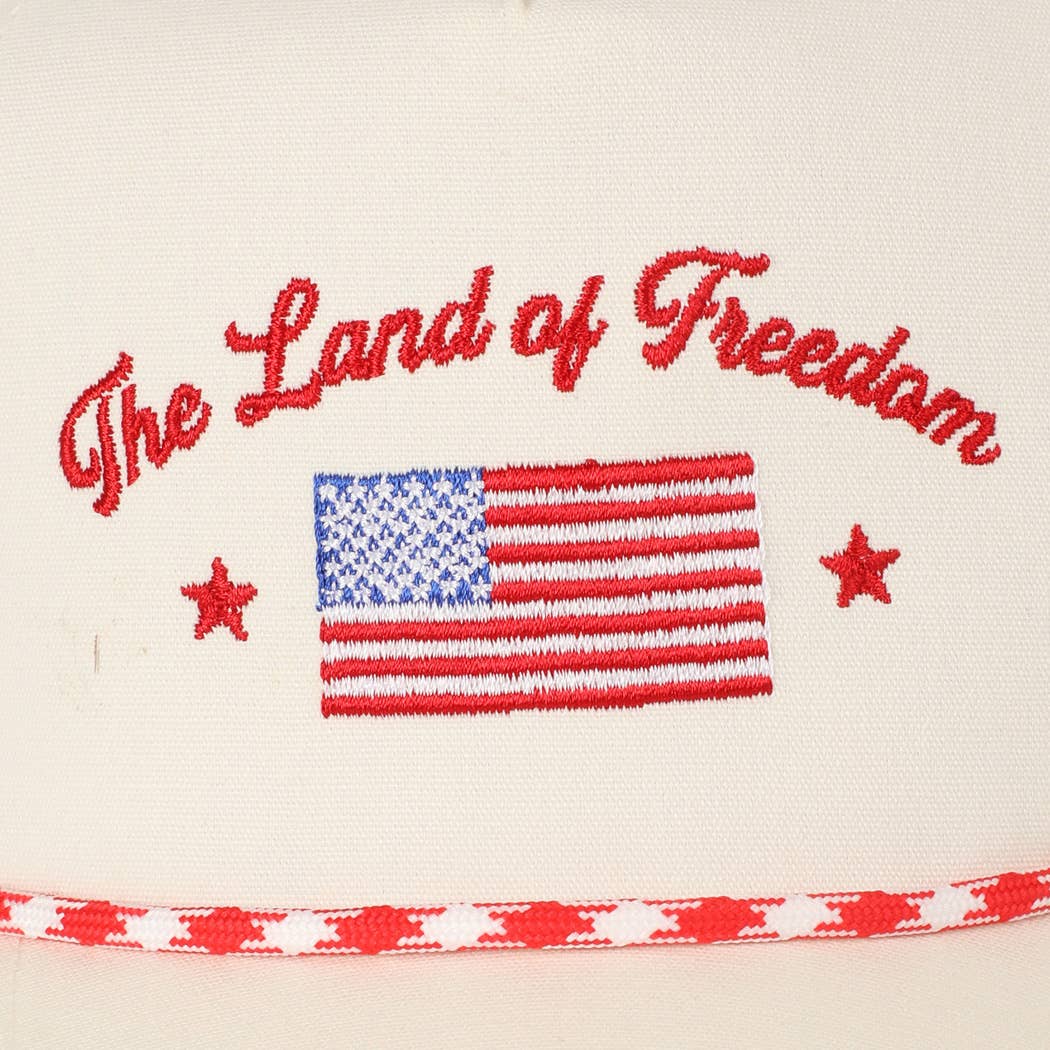 The Land of Freedom Flag Embroidered Trucker Hat: ROYAL BLUE / ONE SIZE