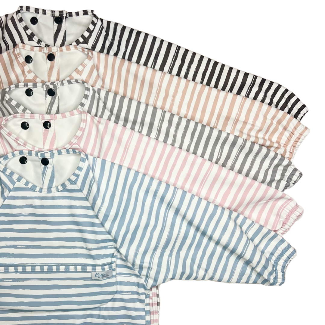 The Grayson Long Sleeve Bib - Brush Stripes: Powder Blue