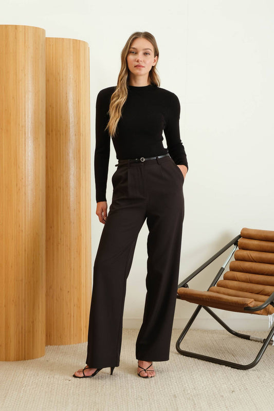 SEAMLESS MOCK NECK SWEATER KNIT PULLOVER BLACK