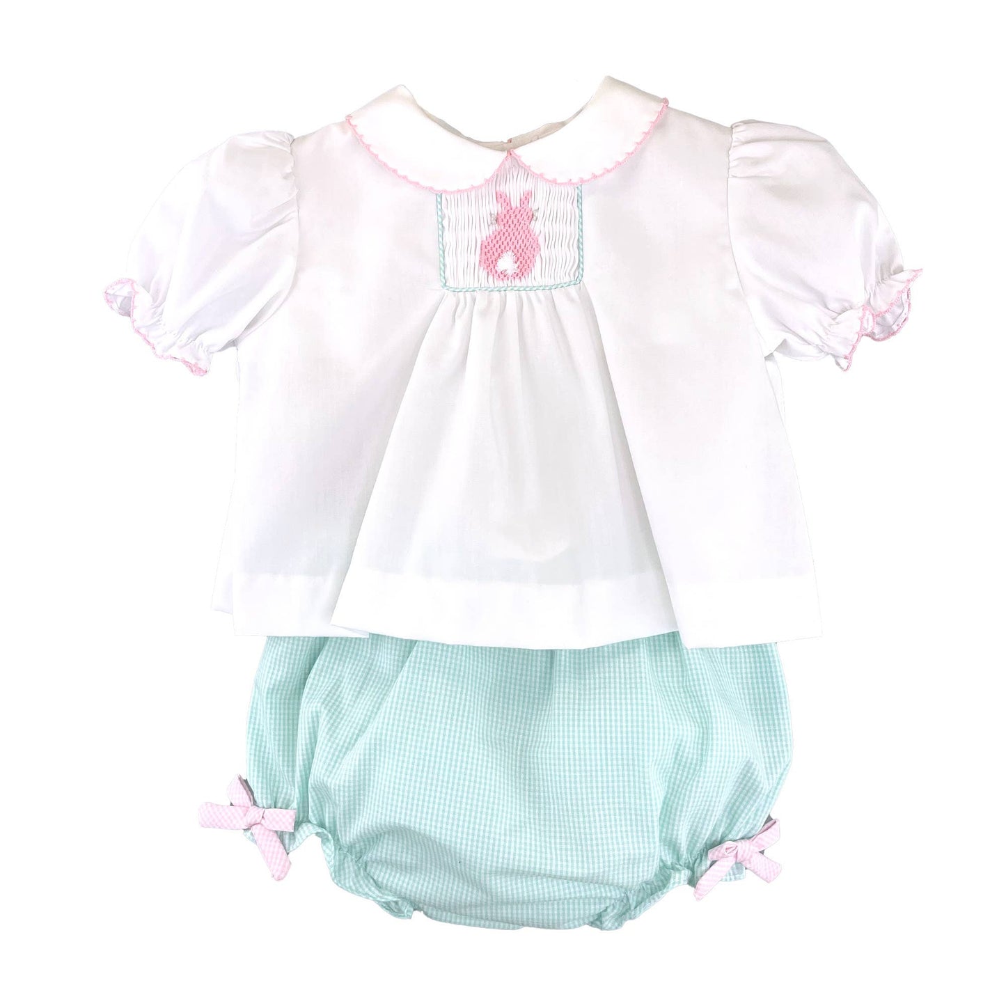 Baby girl Smocked Bunny Diaper Set with Ruffle Sleeve