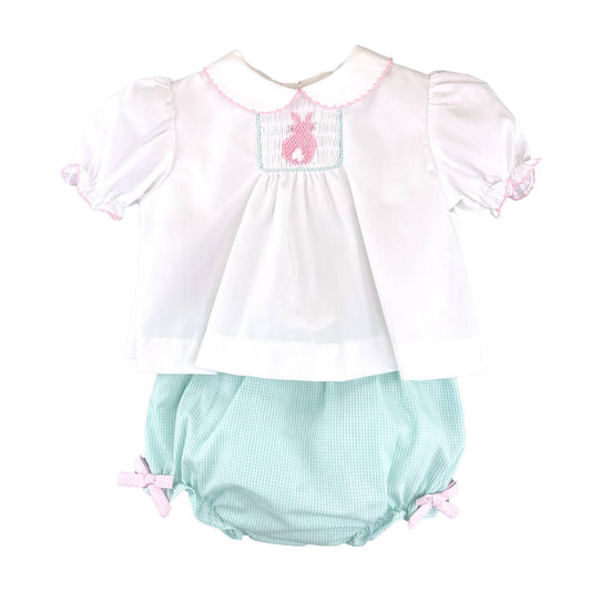 Baby girl Smocked Bunny Diaper Set with Ruffle Sleeve