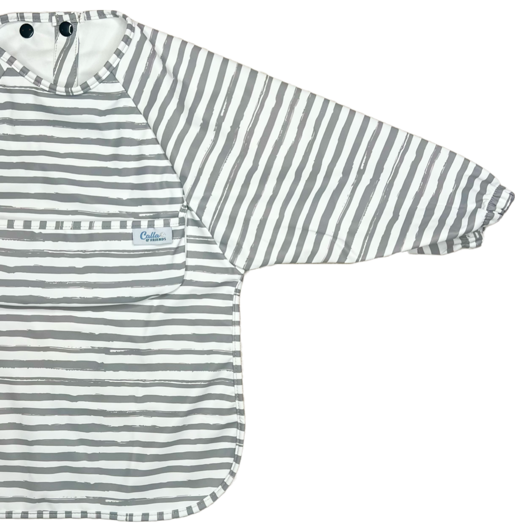 The Grayson Long Sleeve Bib - Brush Stripes: Petal Pink