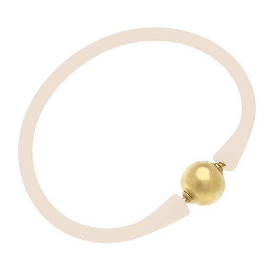 Canvas Style Bali 24K Gold Plated Ball Bead Silicone Bracelet: Eggnog