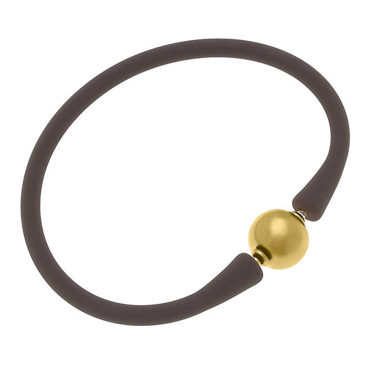 Canvas Style Bali 24K Gold Plated Ball Bead Silicone Bracelet: Chocolate