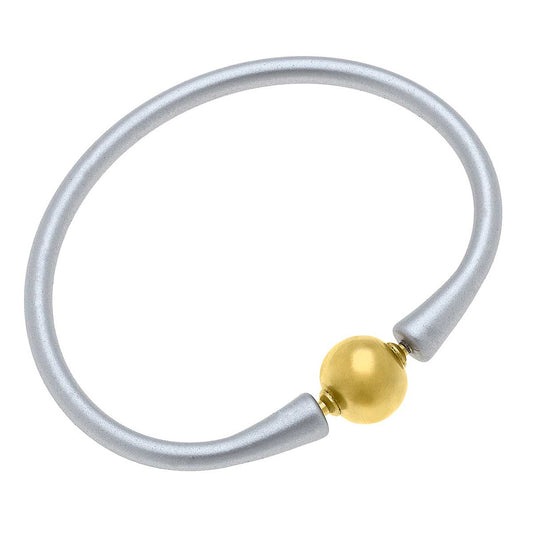 Canvas Style Bali 24K Gold Plated Ball Bead Silicone Bracelet: Silver