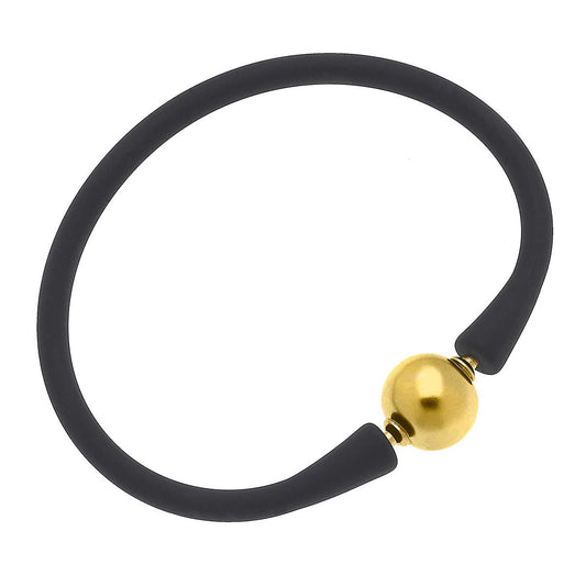 Canvas Style Bali 24K Gold Plated Ball Bead Silicone Bracelet: Black