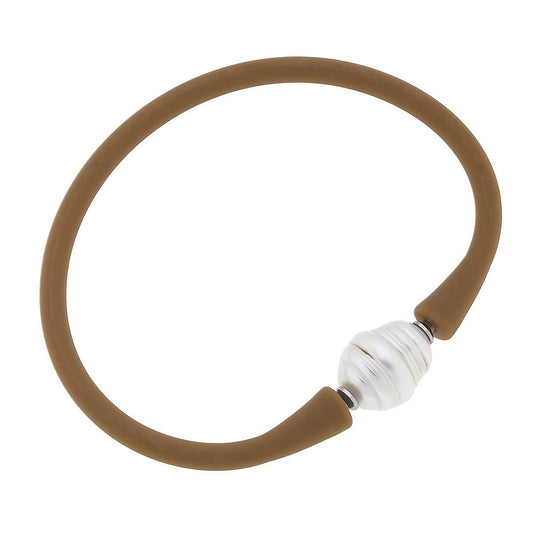 Canvas Style Bali Freshwater Pearl Silicone Bracelet: Cocoa