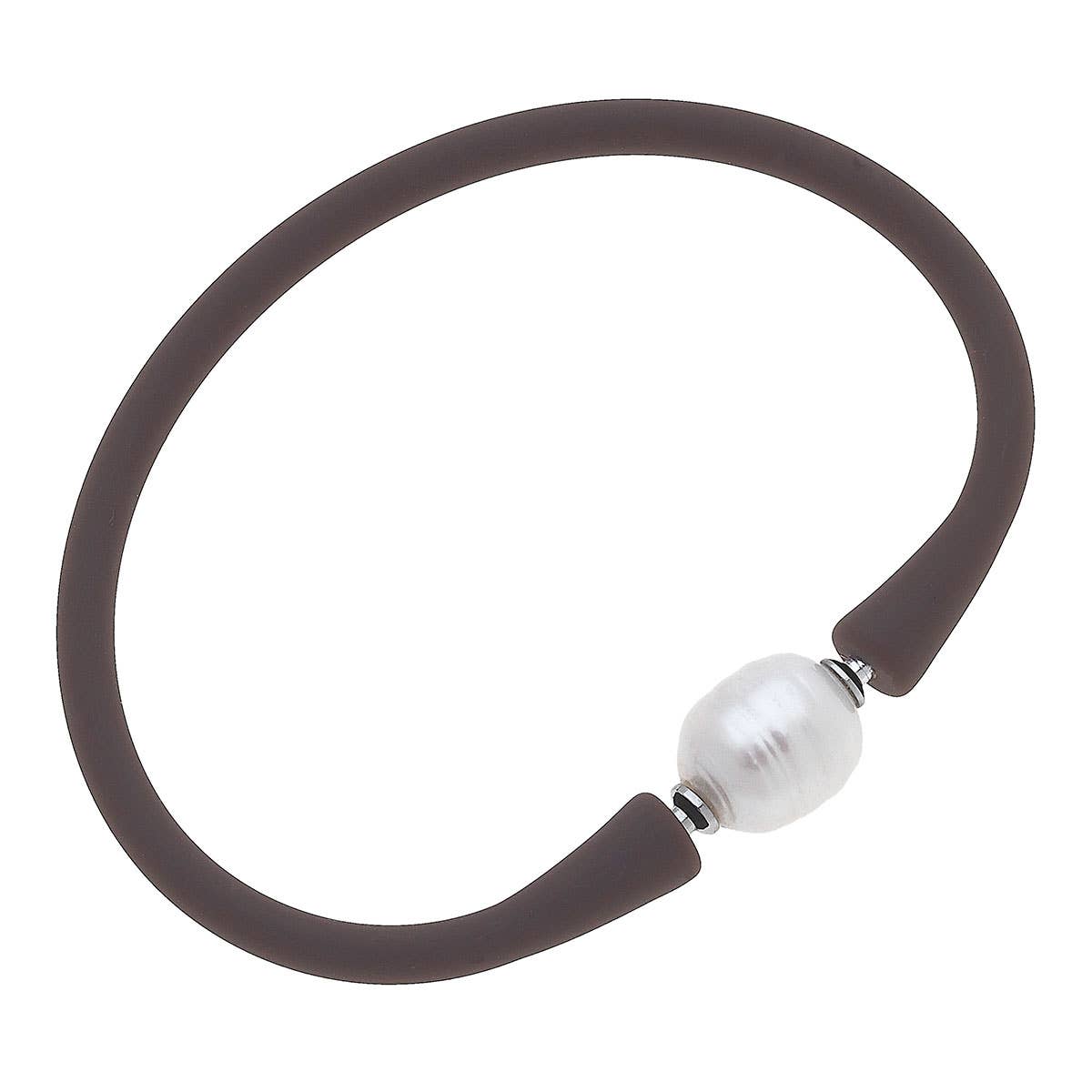 Canvas Style Bali Freshwater Pearl Silicone Bracelet: Chocolate