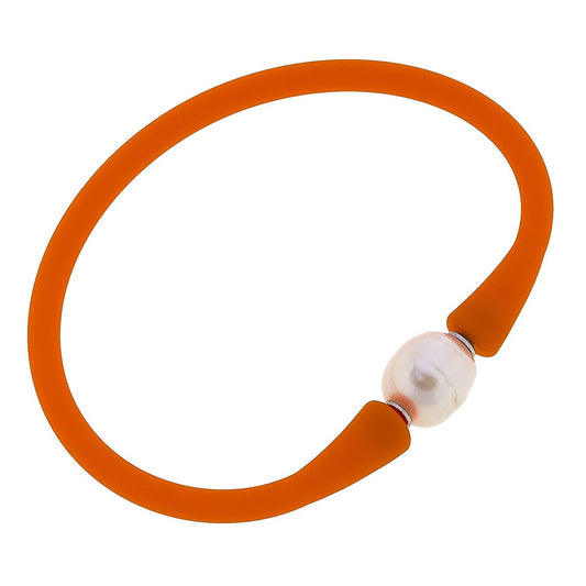 Canvas Style Bali Freshwater Pearl Silicone Bracelet: Orange