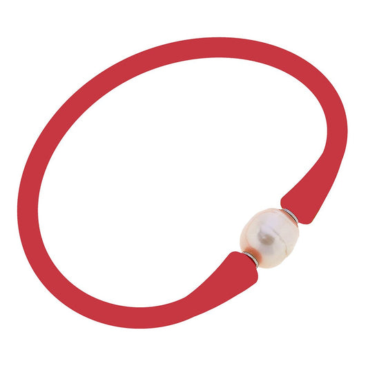 Canvas Style Bali Freshwater Pearl Silicone Bracelet: Red