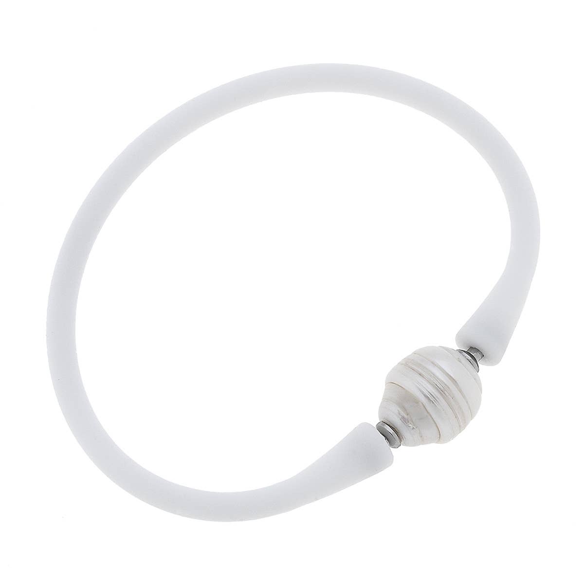 Canvas Style Bali Freshwater Pearl Silicone Bracelet: White