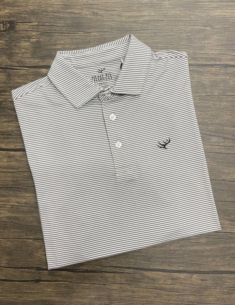 Hunt to Harvest Performance Polo- Charcoal/White