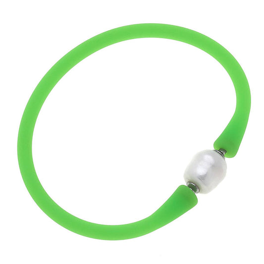 Canvas Style Bali Freshwater Pearl Silicone Bracelet: Neon Green