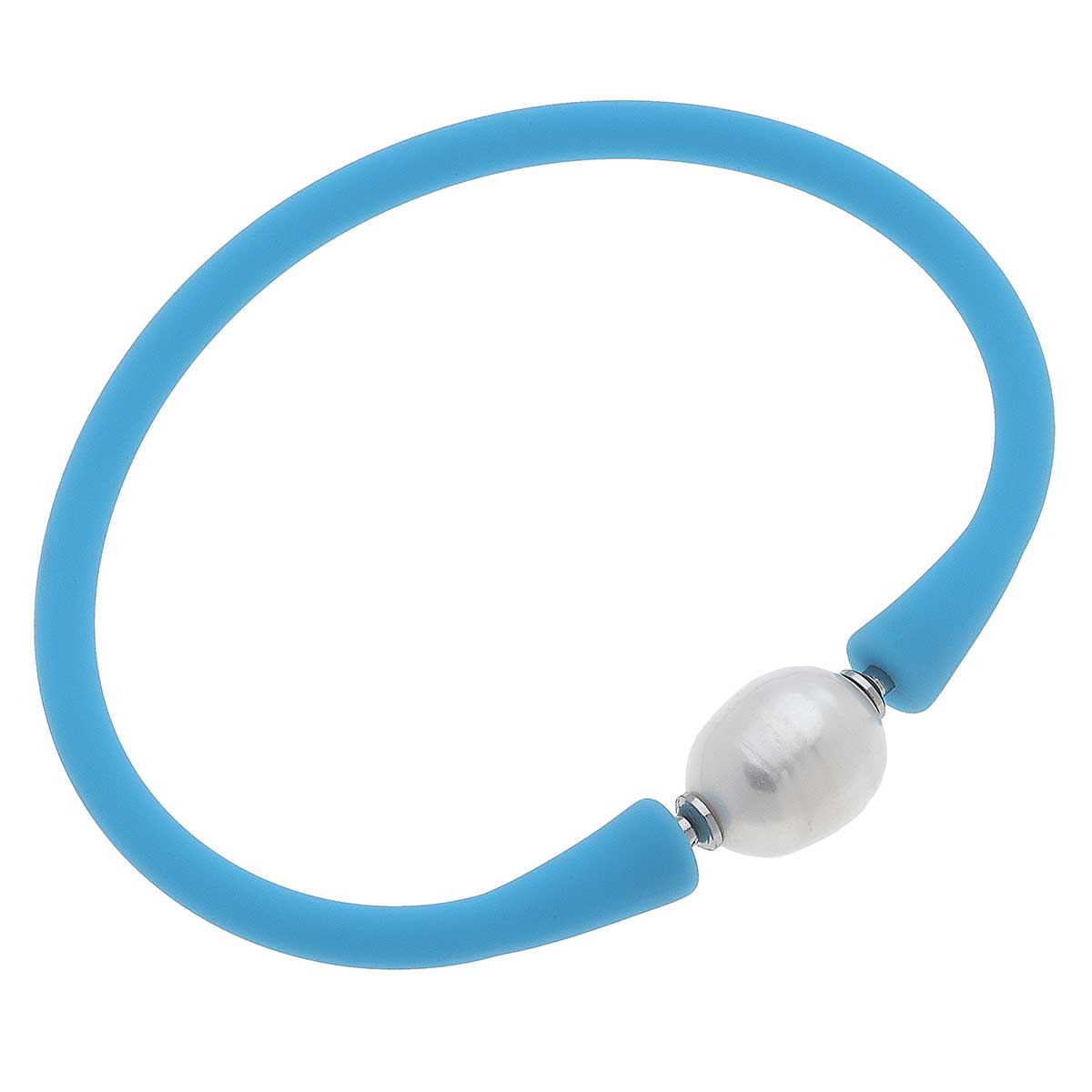 Canvas Style Bali Freshwater Pearl Silicone Bracelet: Aqua